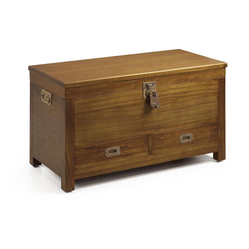 Coffre 2 tiroirs bronze bois marron -