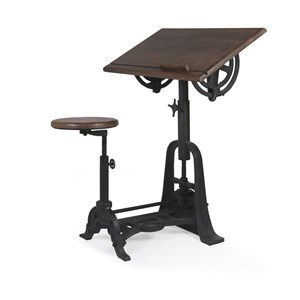 Bureau et tabouret bois-métal marron -