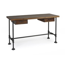 Bureau 2 tiroirs bois-métal marron -