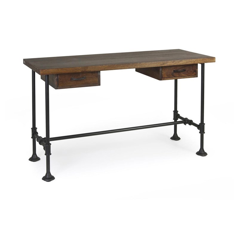 Décoration d'autrefois - Bureau 2 tiroirs bois métal marron 135x5
