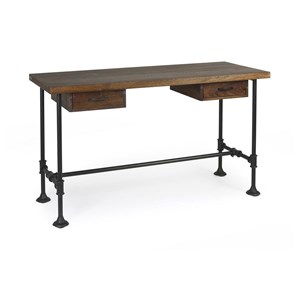 Bureau 2 tiroirs bois-métal marron -