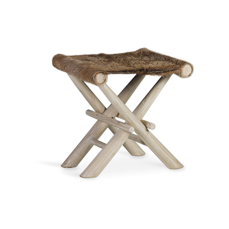Décoration d'autrefois - Tabouret bois cuir blanc 47x40x45cm - bo