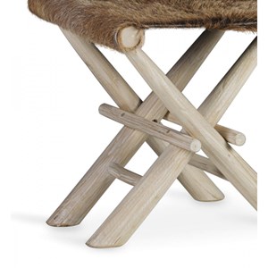 Tabouret cuir bois-cuir de vache blanc -