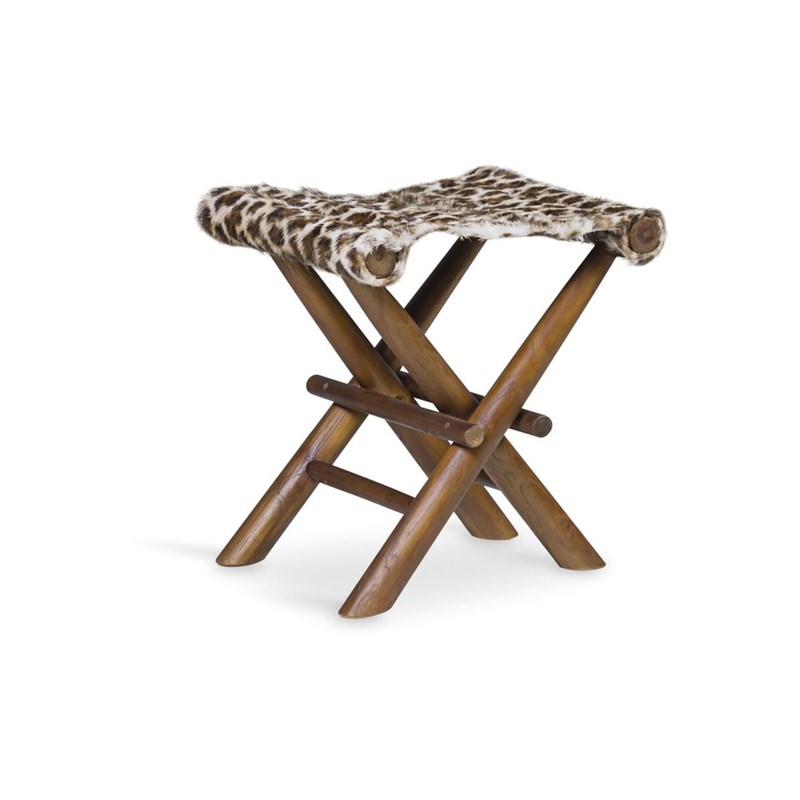 Décoration d'autrefois - Tabouret bois cuir marron 48x40x45cm - b