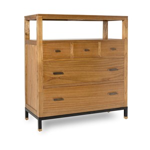 Commode 5 tiroirs metal bois marron -