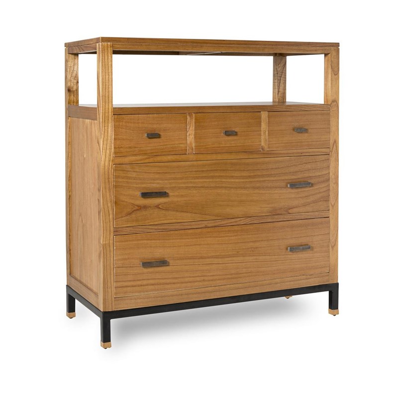 Commode 5 tiroirs metal bois marron -