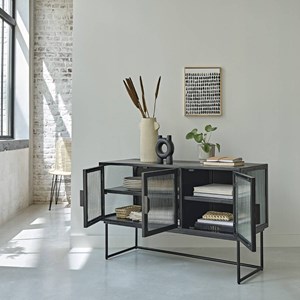 Buffet bas en métal et verre ondulé