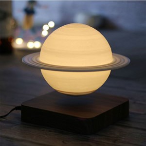 Globe saturne 3d en lévitation base bois