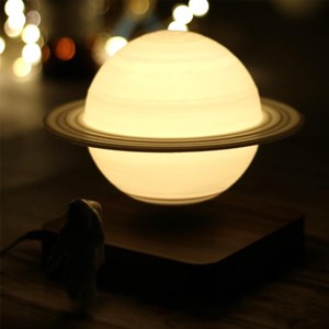 Globe saturne 3d en lévitation base bois