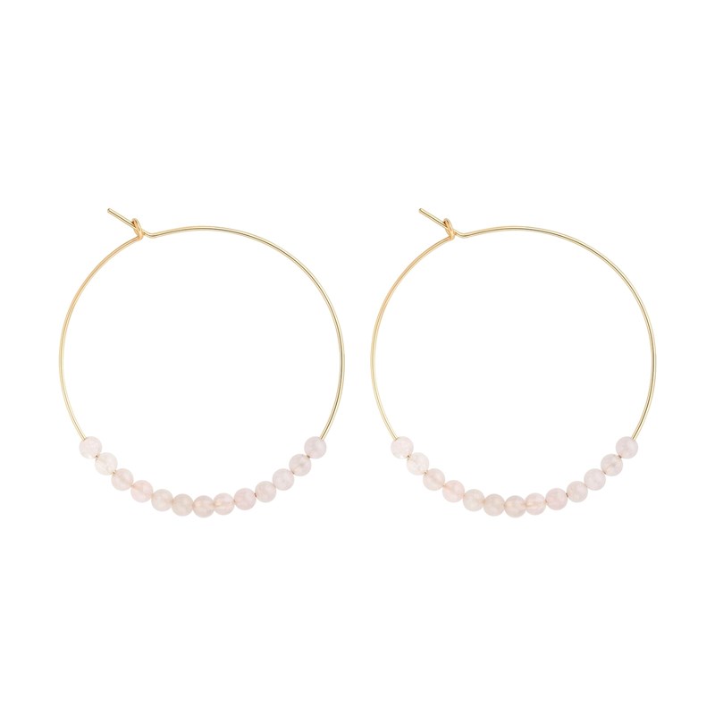 Grandes créoles quartz rose & or 14k gf