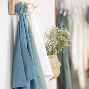 Lange en gaze de coton bio bleu orage