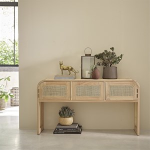 Console en bois de mindi et cannage