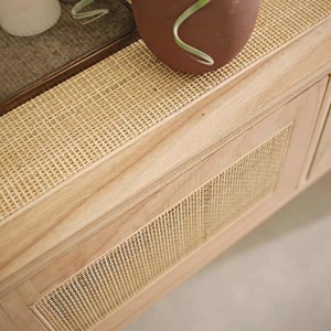 Console en bois de mindi et cannage