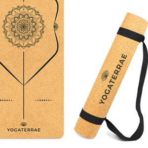 Tapis yoga liège mandala + sac + sangle