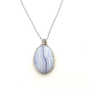 Sautoir ethnique calcédoine bleue argent