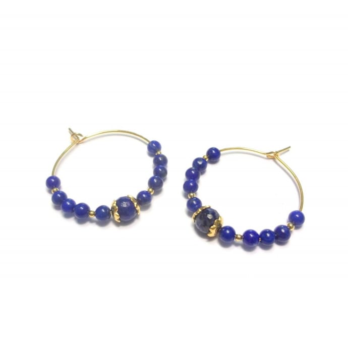 Boucles D'oreilles Pendantes Perles Lapis Lazuli Naturel – Argent 925 – Clous – Neuf Avec étiquettes