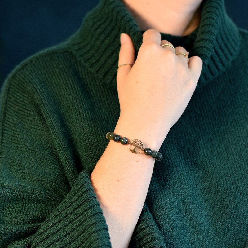 Omsaé - Bracelet agate mousse labradorite arbre