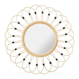 Miroir rond rotin marguerite naturel d50