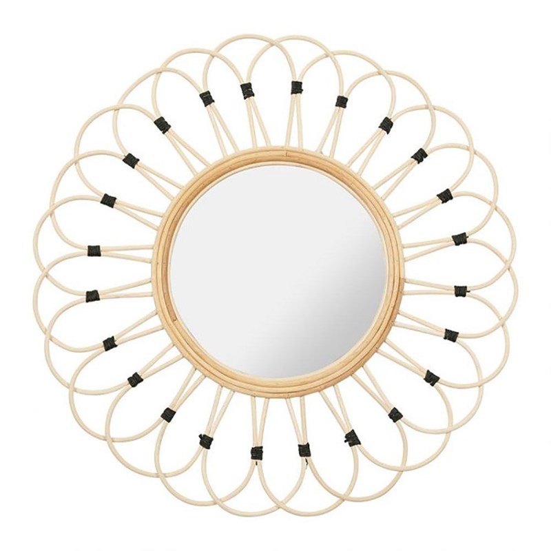 Miroir rond rotin marguerite naturel d50
