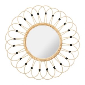 Miroir rond rotin marguerite naturel d50