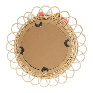 Miroir rond rotin pompons naturel d37