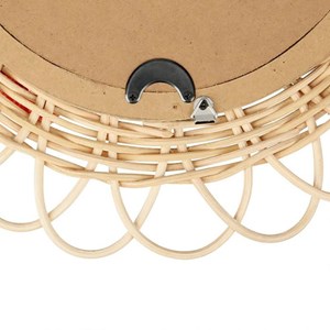 Miroir rond rotin pompons naturel d37