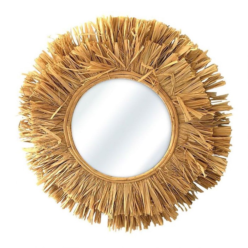 Decoratie - Miroir rond raphia d48