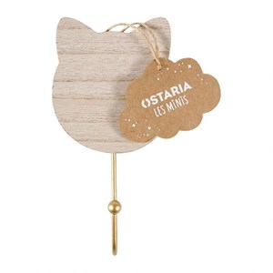 Lot de 3 patères bois chat naturel