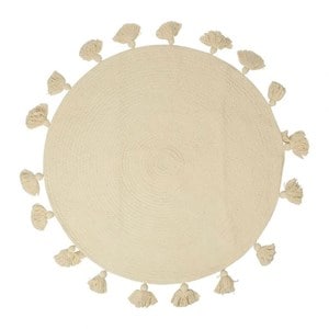 Tapis rond pompons écru coton d90