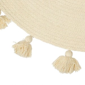 Tapis rond pompons écru coton d90