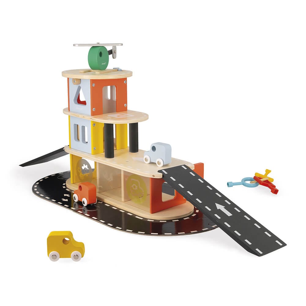 Garage pour enfants - Avec 4 voitures jouet et hélicoptère - Avec s
