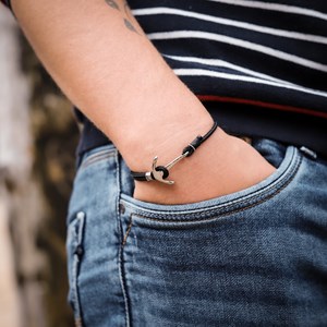 Bracelet corde ancre - noir - bretagne