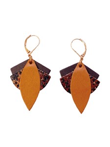 Boucles d'oreilles en cuir lotus caramel