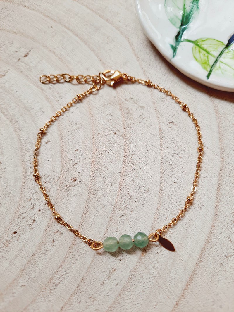 KIREI PARIS Bracciale In Pietre Naturali Aventurina 8mm – Fatto A Mano – Gioiello Energetico Francese