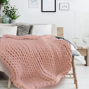 Plaid grosse maille 150x120cm rose