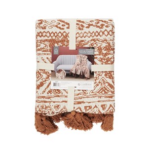 Plaid en coton à pompons - 120 x 150 cm