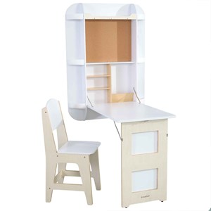 Bureau mural en bois blanc et sa chaise