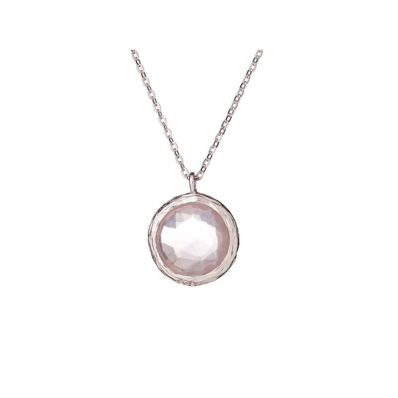 Collier Pendentif Quartz Rose Facetté - Argent 925 Plaqué Or 10K