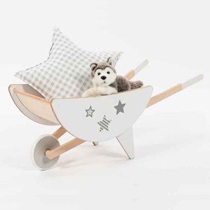 Brouette en bois blanche et étoiles gri