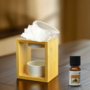 Brûle-parfum bois et céramique shell