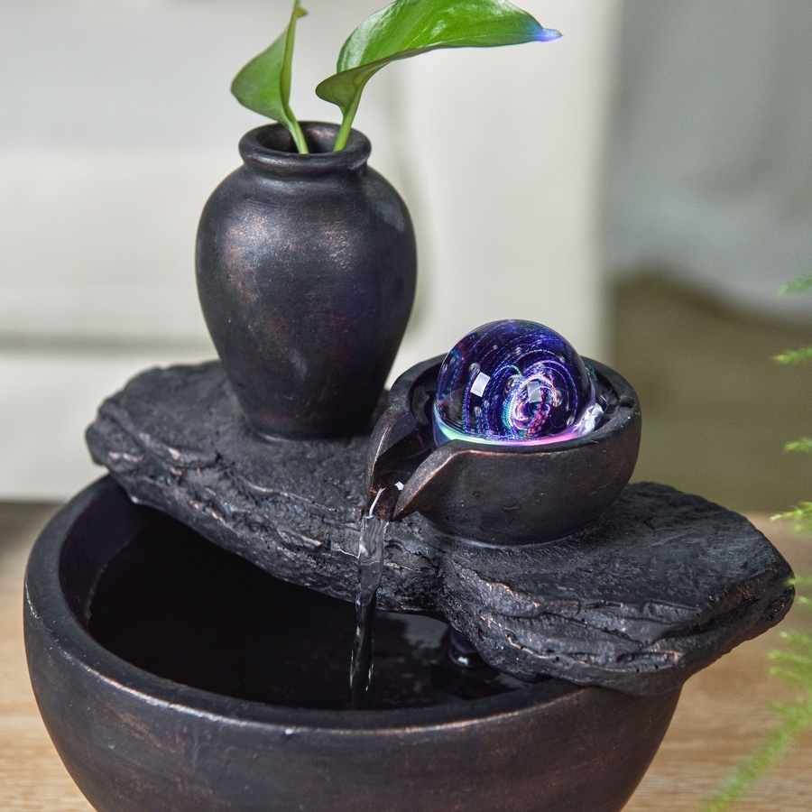 Fontaine d'intérieur Zen Silice / Boule verre rotative éclairée