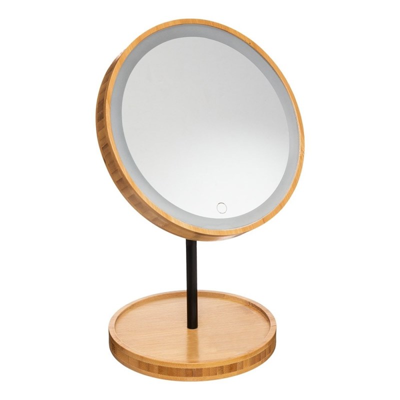 Miroir led sur pied en bambou