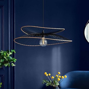 Suspension métal et rotin alara noir d69