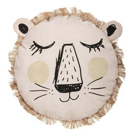 Coussin rond lion franges 38 cm