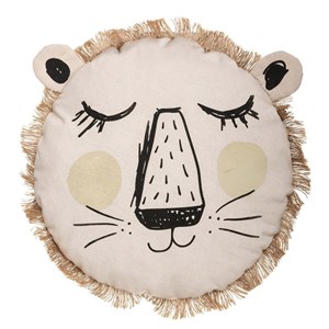 Coussin rond lion franges 38 cm