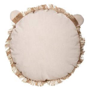 Coussin rond lion franges 38 cm