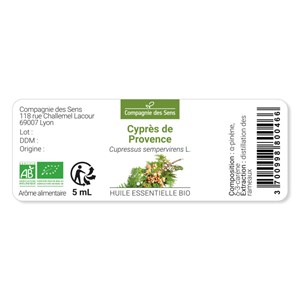 Cyprès de provence - huile essentielle bio - 30ml garantie chromacert® - chémoty