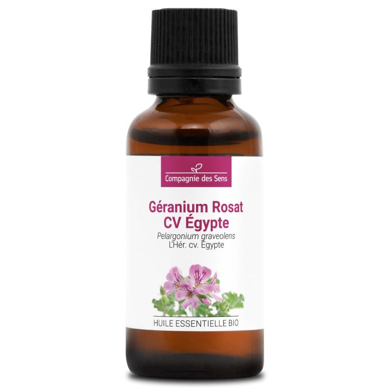 Géranium rosat cv egypte - huile essentielle bio - 30ml, garantie chromacert® -