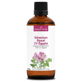 Géranium rosat cv egypte - huile essentielle bio - 100ml, garantie chromacert® -