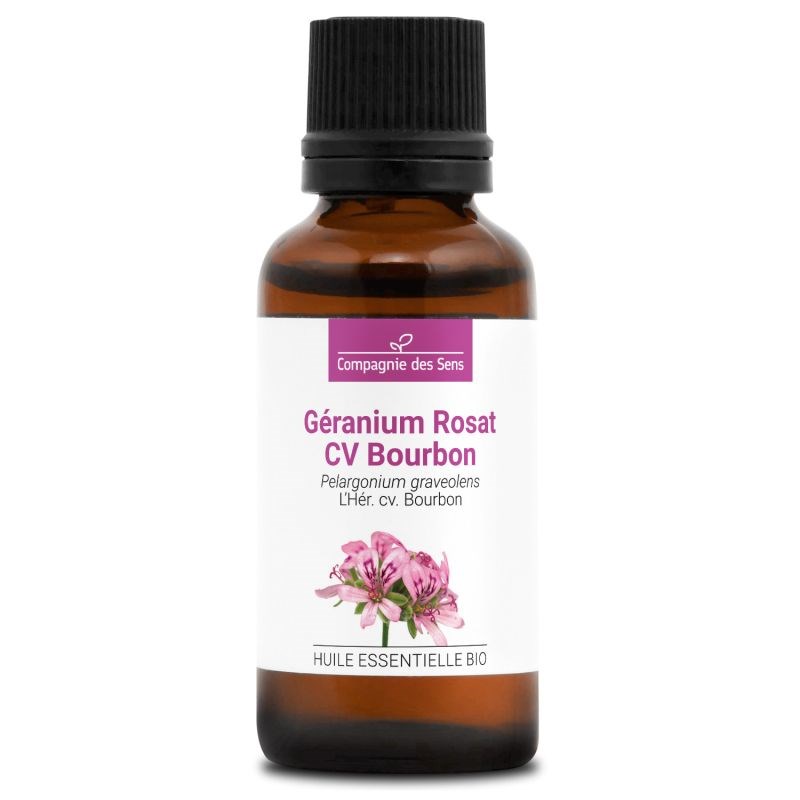 Géranium rosat cv bourbon - huile essentielle bio - 30ml garantie chromacert® -
